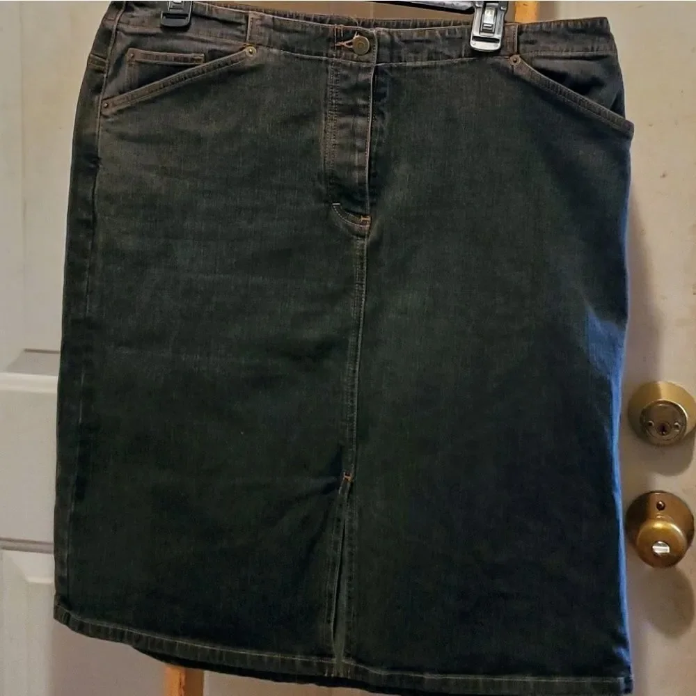 Ann Taylor Loft black jean skirt with front split - Picture 1 of 8